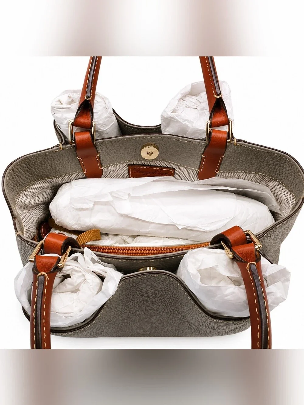 Dooney Bourke Large Brenna Pebble Leather Satchel Smoke Gray Zip Pouch Dust Bag - Picture 10 of 14